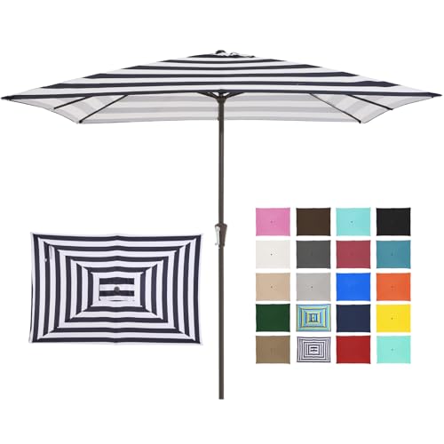JEAREY 8x10 ft Rectangular Patio Umbrellas Outdoor Table Market Umbrella w/Crank, 8 Sturdy Ribs, UV Protection Windproof Sunproof for Garden, Deck, Backyard, Pool(Black Striped) - color: Black Striped, size: 8x10ft