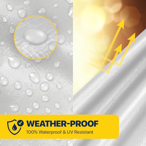 Seal Skin Covers Heavy Duty Waterproof Tarp 16x20 FT, 16 Mil 8 OZ 160 GSM Thick White Poly Tarp with Rustproof Grommets, Tear-Proof Cover with Reinforced Edges for Camping, Pool, Canopy Use - color: White, size: 16' X 20'