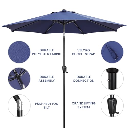 Sun-Ray 9' Round Patio Umbrella with Push-Button Tilt and Hand Crank Lift System, Market Umbrella for Porch, Deck, and Patio - color: Navy