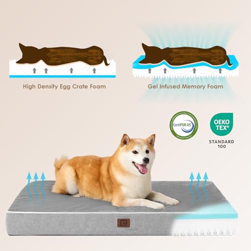 EHEYCIGA Orthopedic Dog Bed Waterproof 30"x20", Memory Foam Pet Bed for Medium Dogs, Washable Pet Mat with Removable Cover, Grey - color: Grey, size: 30.0"L x 20.0"W x 3.0"Th