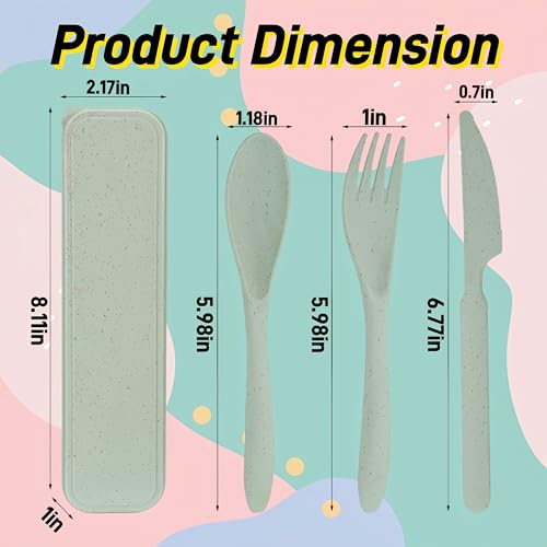 10 Set Reusable Travel Utensils Set with Case,Wheat Straw Travel Cutlery Set Portable Knife Fork Spoons Tableware Picnic Silverware for Party, Picnic, Camping, Kitchen, Camping-Blue&Green - color: Blue&Green