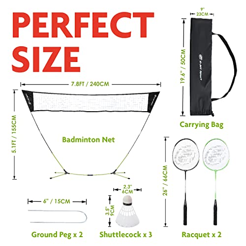 Badminton Net Rackets Shuttlecocks Combo Set - Portable & Instant Setup (Backyard Fun, Beach Park Picnic Outdoor Games)