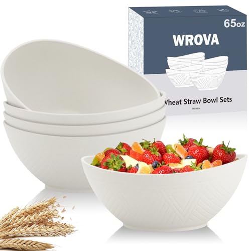 Wrova 65oz Large Salad Bowls Ivory - Wheat Straw Salad bowls Set of 4 - Unbreakable Salad Bowls Dishware & Microwave Safe - BPA Free Bowls for kitchen,camping - color: White, size: 4 Pack