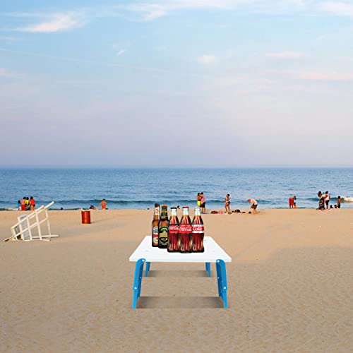 Modern-Depo 15.9"x14.2"x9.6" Large Portable Folding Beach Table for Sand Foldable Height Adjustable Side Table Desk for Camping Picnic BBQ with Carry Bag, Cyan - color: Cyan