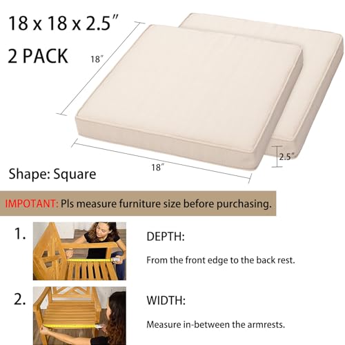 Magpie Fabrics Indoor Outdoor Waterproof Square Chair Cushion, 18" x 18" x 2.5", 2 Pack, Water Resistant Seat Cushions, for Patio Garden Office, Beige - color: Beige