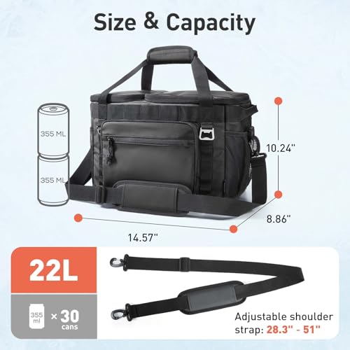TOURIT Soft Sided Cooler Bag Insulated 30/48/60 Cans, Large Collapsible & Leakproof Ice Chest for Picnic, Beach, Camping, Travel - color: Black, size: 2Zone 30Can 22L