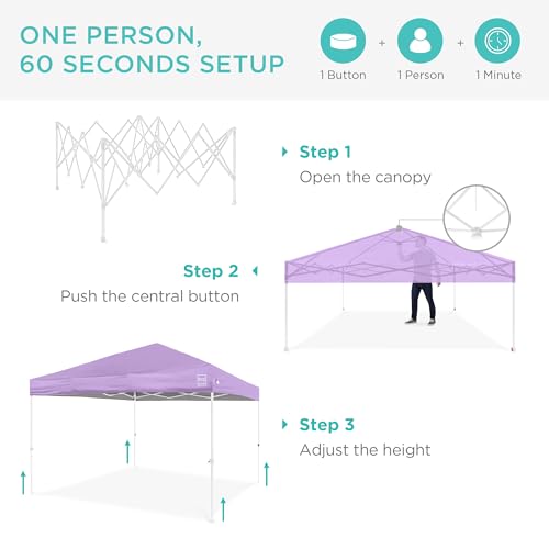 Best Choice Products 10x10ft Pop Up Canopy Tent, Outdoor Shade, 1 Person 1 Minute Set Up, Carry Case, 4 Weight Bags - Lilac/White - color: Lilac/White, size: 10x10ft