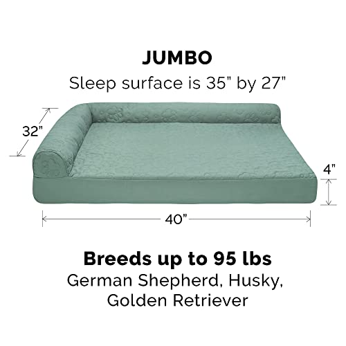 Furhaven Cooling Gel Dog Bed for Large Dogs w/ Removable Bolsters & Washable Cover, For Dogs Up to 95 lbs - Pinsonic Quilted Paw L Shaped Chaise - Iceberg Green, Jumbo/XL - color: (Quilted Paw) Iceberg Green, size: Jumbo
