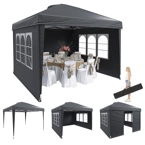 EROMMY 10x10 Heavy Duty Pop Up Canopy Tent with 4 Removable Sidewalls, Waterproof UV50+ Gazebo with Mosquito Netting, Easy Setup Instant Shelter for Backyard, Party, Wedding & Commercial Use, Black - color: Black, size: 10’x 10’