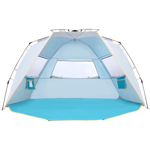 Wolfwise Instant Beach Tent Sun Shelter with Zippered Extendable Porch for Privacy, Portable Beach Tents with Carrying Bag, Easy Setup Pop up Beach Shade for 6-7 Person, 110 x57x57 in, Blue - color: Blue, size: 6-7 Person