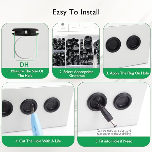 EASYEAH 200PCS Rubber Grommet Kit - M7.14 to M25.4 Rubber Plugs for Round Holes, Waterproof Firewall Wire Grommet for Automotive, Industrial & Home-1/4, 1/2, 3/8, 5/8, 3/4, 7/8, 1 Inch Hole Covers - style: 7 Sizes, 200 pcs, Closed