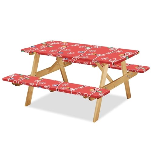 Christmas Colored Lights Snowflake Picnic Table Cover with Bench Covers 3 PCS for Outdoor Camping Rectangle Table Cloth for Picnic Camping Outdoor - color: Christmas Colored Lights Snowflake, size: Small