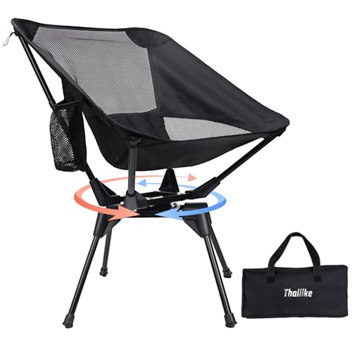 Upgraded 360° Swivel Camping Chair for Adults, Portable Folding Chair with Cup Holder, Lightweight Compact Backpack Outdoor Chair for Travel, Fishing, Hiking, and Beach - color: Black