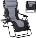 Simple Deluxe Relaxing Recliners Patio Chairs Adjustable Steel Mesh Zero Gravity Lounge Chair Beach Chairs with Pillow and Cup Holder, Black Grey - color: Black Grey, size: 62.2"(L) x 29.13"(W) x 41.73"(H)
