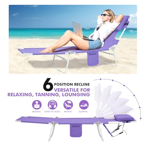 3 in 1 Women Comfort Backpack Beach Tanning Lounge Chair with Cushion Face Hole Softer Padded Adjustable Washable, Layout Sun Chair for Adults Outside Reading Sunbathing Poolside, 6 Position, 2 Pack - color: Purple / 2 Pack