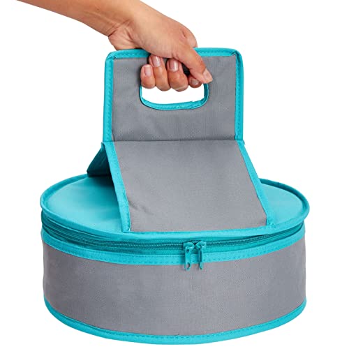 Insulated Round Thermal Casserole Food Carrier for Lunch, Lasagna, Potluck, Picnics, Vacations - Teal and Grey - size: 12.25x12.25x4.5