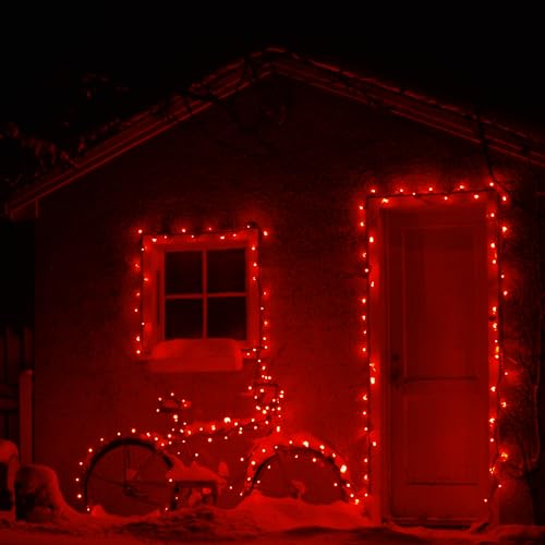 Flechllary Solar String Lights for Outside, 39Ft 100 LED Solar String Lights Outdoor with 8 Modes，Solar Lights for Outside Waterproof for Yard, Fence,Balcony, Party,Christmas Tree Decorations (Red) - color: Red, size: 1 Pack 100 LED
