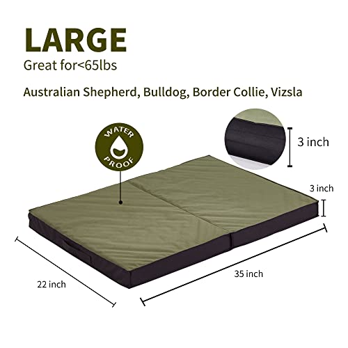 Outdoor Dog Bed - Waterproof, Portable, Foldable, Cooling, Orthopedic for Large Dogs - 35" All Weather - color: Olive Green, size: Large