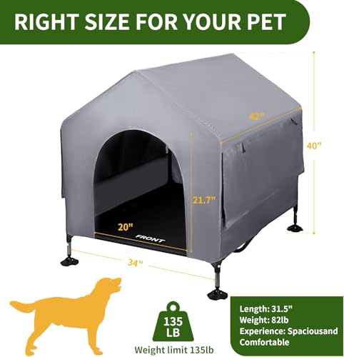 Summertrail 42" Large Dog House Outdoor Indoor with Breathable Mesh Windows-Elevated Dog Bed Cot Dog Tent Shade Shelter for Large Breeds with Canopy, Weatherproof Dog Kennel for Outside, Easy Clean - style: 42" Grey