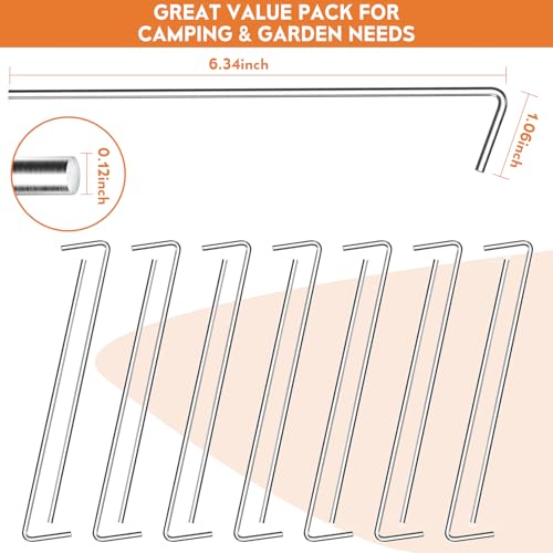 Heavy Duty Metal Tent Stakes 12-Pack for Camping Outdoor Tents Tarps Canopies and Garden Decorations, Galvanized Steel Ground Stakes for Inflatables Yard Landscaping Holiday Setup