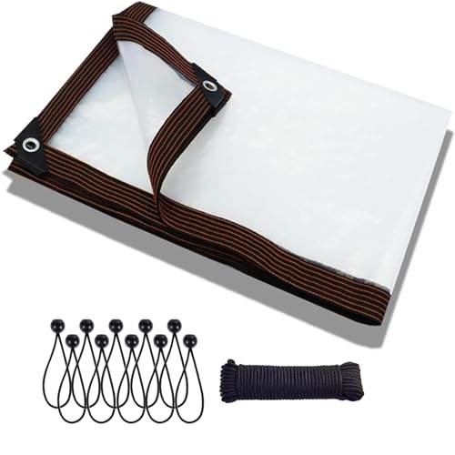 Waterproof Cover Clear Tarps 6x11 FT, Clear Tarp for Deck Porch Patio Canopy Outdoor Camping Ground Garden Furniture Cars Covers, PVC Heavy Duty Tarpaulin, with 10 Marbles Bundle and 1 Rolls Ropes - size: 6x11 FT