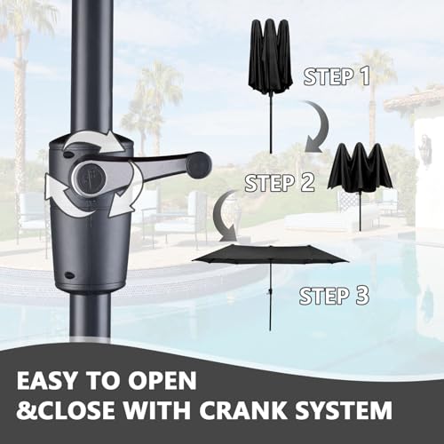 13Ft Large Patio Umbrella with Base Outdoor Double-Sided Market Extra Large Table Umbrella Easy Crank for Yard, Poolside, Deck-Black - color: Black, size: 13FT Umbrella+Base