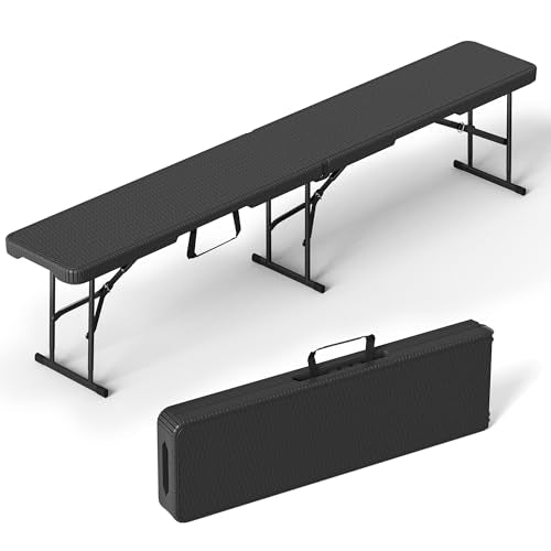 VSOAEIL 6 Foot Folding Bench, Portable Plastic Folding Bench Seat, Foldable Seat for Indoor Outdoor Picnic Camping Dining, Soccer Garden Multipurpose Entertaining Activities, Black Rattan, 1 Pack - color: Black Rattan, size: 1 Pack
