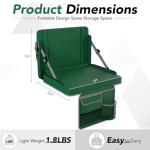 Stadium Seats with Back Support 1PACK Adjustable Bleacher Chairs with Back and Cushion Bleacher Seat with Cup Holder, Carry Handle & Shoulder Strap for Outdoor Sports Events, Picnics - color: Green-1pc-large