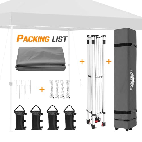 EAGLE PEAK Pop Up Canopy Tent with Wheeled Carry Bag, 8 Stakes, 4 Ropes, 4 Weight Bags, Easy Set Up Tent Canopy, 10x10 ft, 100sqft of Shade, Gray - color: Gray, size: 10x10