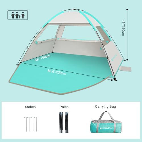 Venustas Beach Tent Sun Shelter for 3/4/6/8 Person, UPF 50+ UV Protection Beach Canopy, Lightweight and Easy Setup Cabana, Portable Shade Tent - color: Mint Green, size: 3 Person
