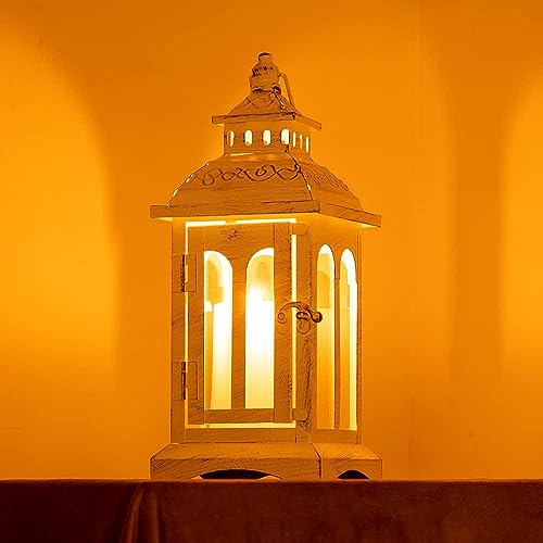 Lanterns Decorative Indoor & Outdoor, Medium Hanging Home Decor, Vintage Metal Decorative Candle Lanterns for Outdoor Patio Wedding Party White with Black Brush - color: White |||