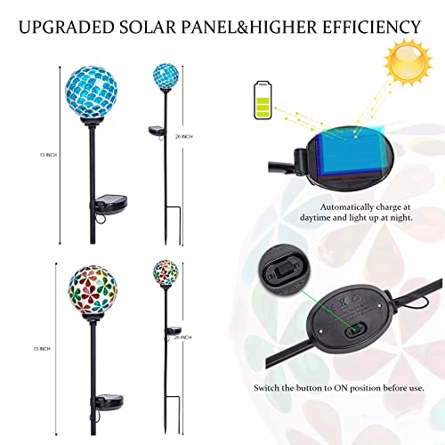 VCUTEKA Solar Garden Lights, Mosaic Solar Light Outdoor Waterproof LED Pathway Stake Light for Landscape Patio Yard Deck Walkway Decoration, 2 Pack - color: White