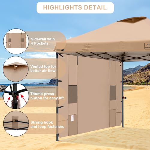 KAMPKEEPER 10x10 Easy Pop Up Canopy Tent with Sidewalls, Instant Outdoor Shade Shelter with Removable 10FT Sun Walls, Quick Setup Waterproof and UV-Resistant for Patio (Khaki, 10x10FT with 1 sidewall) - color: Khaki, size: 10x10FT with 1 sidewall