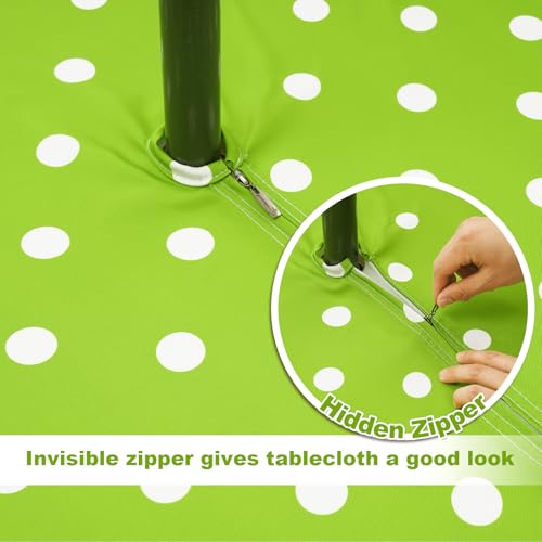 SquarePie 60'' Round Outdoor Tablecloth with Umbrella Hole Waterproof Zippered Table Cloth for Picnic Patio BBQs Backyard, Green Polka Dot - color: Green Polka Dot, size: 60" (Round)