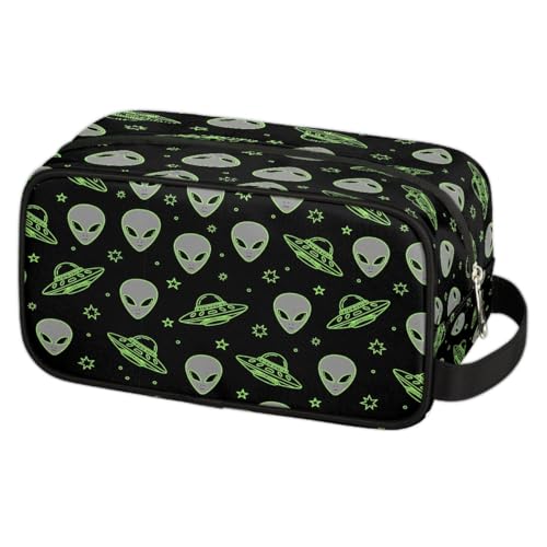 Travel Toiletry Bag for Boys Kids - Aliens Spaceships Waterproof Hanging Cosmetic Hygiene Bags Lightweight Large Shave Kit for Toiletries Accessories Bathroom Stuff, Gifts for Men - color: Aliens Spaceships