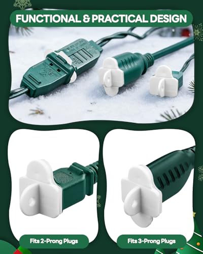 12-Pack Weatherproof Gaskets and Plug Protector Covers, Silicone & Plastic Waterproof Outdoor Plug Protector, Stop GFCI Tripping for Christmas Lights, Pool Pumps, Fits 2 & 3 Prong Plugs