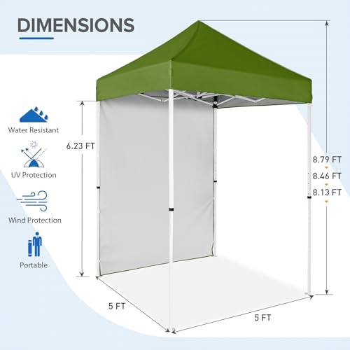 EAGLE PEAK Pop up Canopy 5x5, Outdoor Portable Canopy Tent with One Removable Sunwall, Carry Bag Included, Grass Green - color: Grass Green