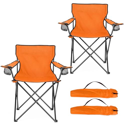 HaSteeL Camping Chair for Adults, Folding Beach Chair Set of 2, Large Foldable Portable Chair for Outdoors Fishing, Hiking, Sporting, Travel, Picnic, Lawn, Hold 275lbs & A Storage Bags (Orange) - color: Orange