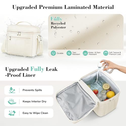 DALINDA Insulated Lunch Bag Lunch Box for Women Men,Leak-Proof Cooler Bag Lunchbox Lightweight for Work Picnic,Study,Beach,Camping,Travel - color: Beige, size: 13L Large · Slightly Larger