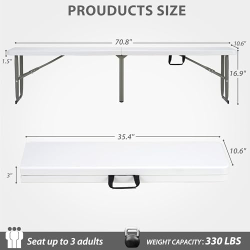 6ft Plastic Folding Bench with Carrying Handle & Lock, Portable Outdoor Bench in Garden Picnic Camping Dining Party Seat, Waterproof Bench for Soccer Activities, Firm and Durable (2Pack C) - size: 2Pack C