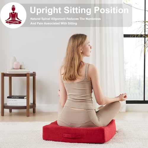 JKMAX 22 inches Floor Pillow for Adults - Large Meditation Cushion with Thick Foam & Soft Tufted Cover - Premium Outdoor Square Floor Cushion Seat - Yoga Pillows for Sitting On Floor - Burgundy - color: Burgundy, size: 1 Count