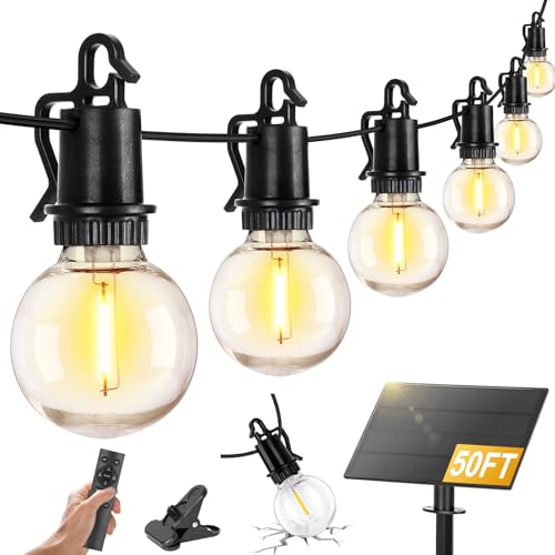 ZJOJO Solar Outdoor String Lights Waterproof, 50FT G40 Globe Patio Lights String Lights Solar Powered with 25 Edison Bulbs 2700K Shatterproof Hanging Lights for Porch Backyard Pergola Bistro - size: 50FT-25(Solar)