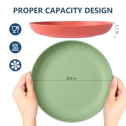 HOTEC 8-Pack 8inch BPA Free Unbreakable Deep Plastic Plates, Wheat Straw Camping Plates Dishwasher Safe Kitchen Plates Dinnerware Multicolor - color: Multicolor-8, size: 8inch