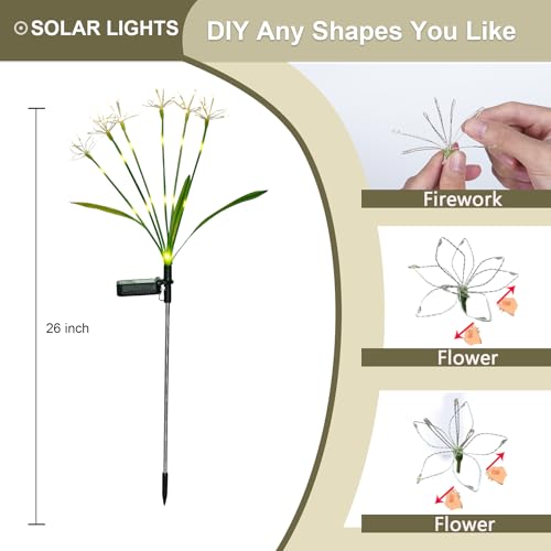 Solar Garden Lights Outdoor: Waterproof 2-Pack DIY Decorative Firework Lights with 2 Modes for Yard Patio Pathway Outside Fairy Decor - Gifts for Women Mom Mothers Day Warm White - color: Warm White, size: 2 Packs