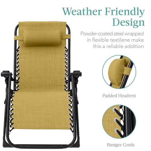 Best Choice Products Oversized Zero Gravity Chair, Folding Outdoor Patio Recliner, XL Anti Gravity Lounger w/Removable Cushion, Cup Holder, Side Tray, 350lb Capacity - Sunflower Yellow - color: Sunflower Yellow
