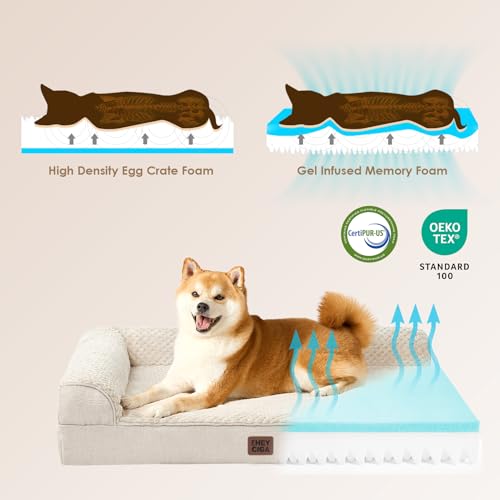 EHEYCIGA Extra Large Dog Bed Othorpedic, Memory Foam XL Dog Bed with Washable Removable Cover, Waterproof Pet Sofa Couch XLarge Size Dogs with Nonskid Bottom, 44x32x6.5, Beige - color: Beige, size: 44.0"L x 32.0"W x 6.5"Th
