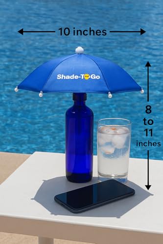 Shade-to-Go Freestanding Phone & Drink Umbrella - Weighted Base for Wind Resistance - Smartphone Sun Shade & Beverage Canopy for Poolside, Beach & Patio Tables