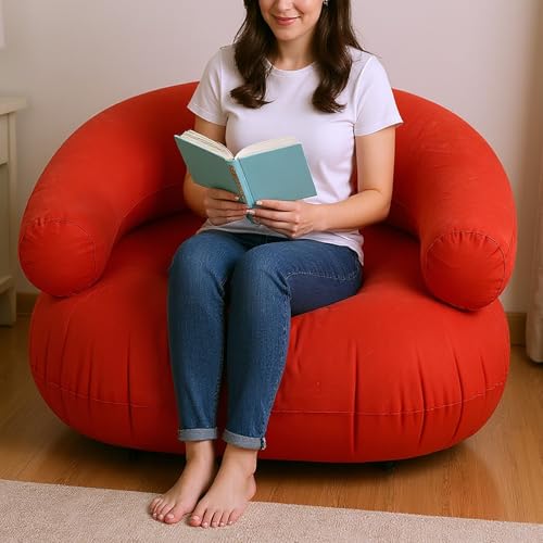 Yoidesu Inflatable Couch with Pump, Easy Setup, Ultralight, Blow up Lounger Chair, Suitable for Hiking, Camping, Beach, Festivals, Lightweight Air Sofa for Relaxing Anywhere (Red) - color: Red