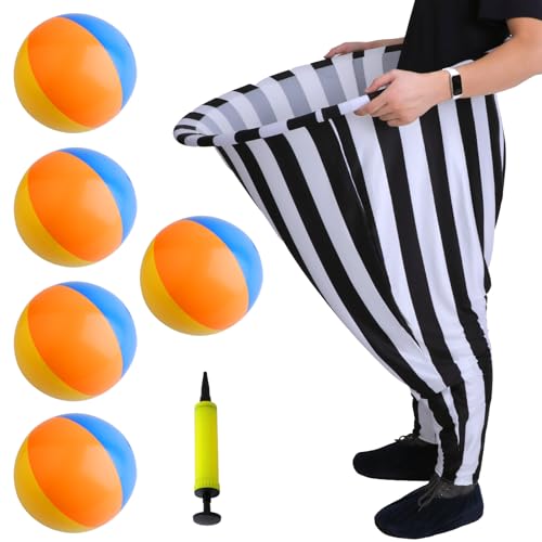 Granny Pants Yard Game Set for Adults, Oversized Granny Pants with 5 Bouncy Balls and 1 Pump, Fun Tossing Games Props for Outdoor Parties, Group Gatherings and Family(Black and White Stripes) - color: Black and White, size: Large