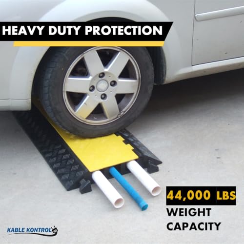 Kable Kontrol Atlas Heavy Duty Cable Protector Ramp - 3 Channel - 1 Pc - 36” Long Black & Yellow – 44000 Lbs Capacity - Rubber Speed Bump Wire Protector Cord Cover – CP9986 - size: 3 Channel - 1 Unit